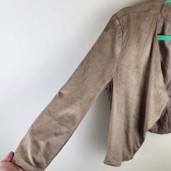 Bershka Faux Suede Cropped Lightweight Open Front Jacket sz M - Picture 4 of 8